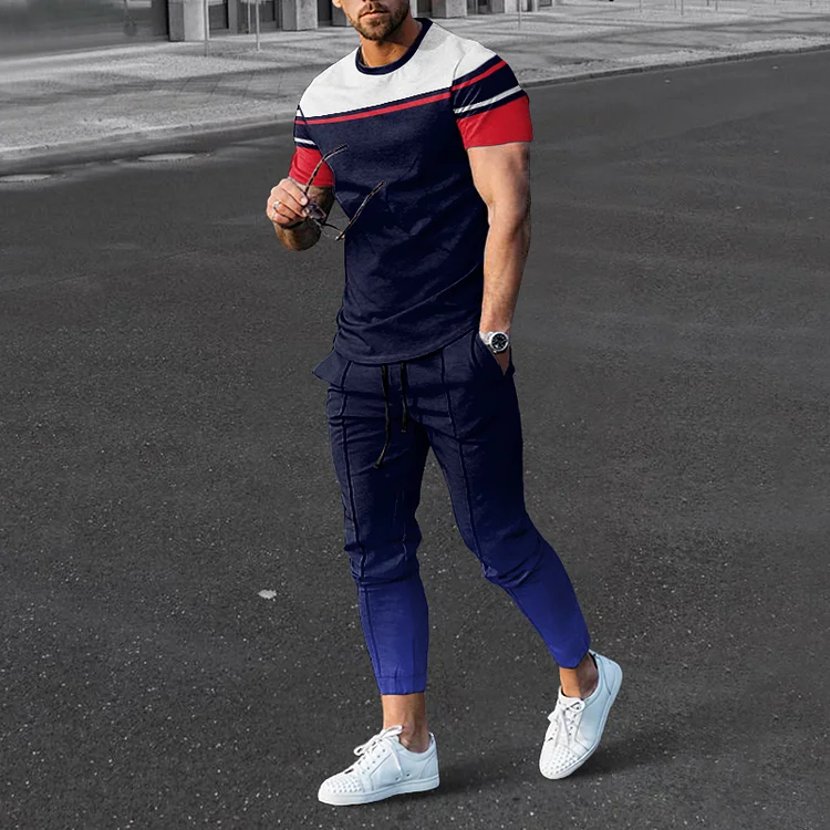 Contrasting Stripes T-Shirt And Pants Co-Ord