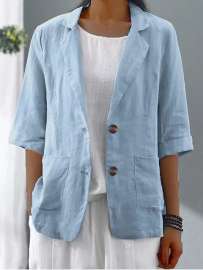 Women's Pocket Cotton And Linen Suit Jacket