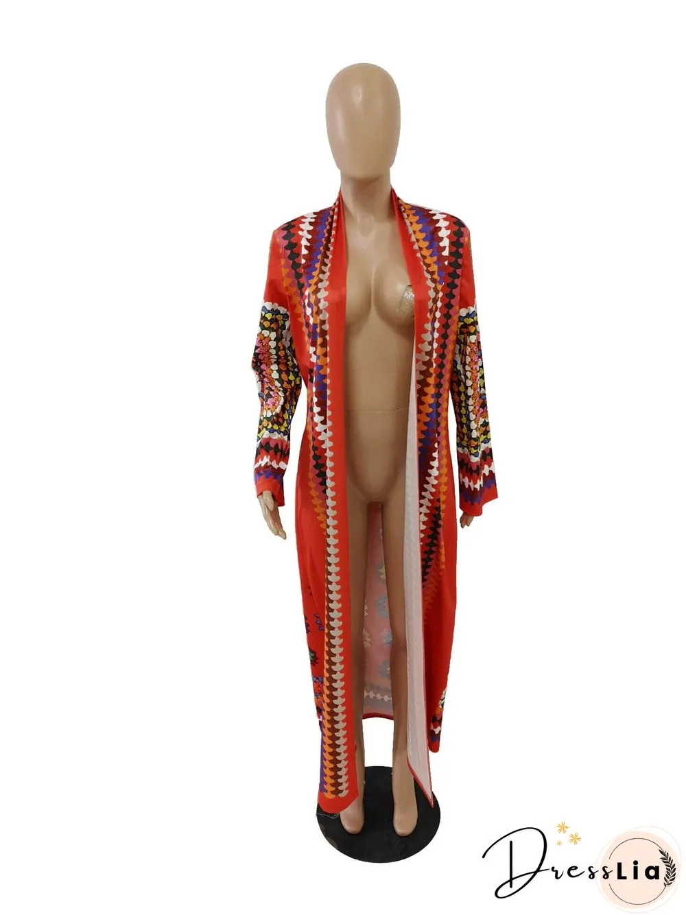 Plus Size Women's Long-sleeved Digital Printed Trench Coat