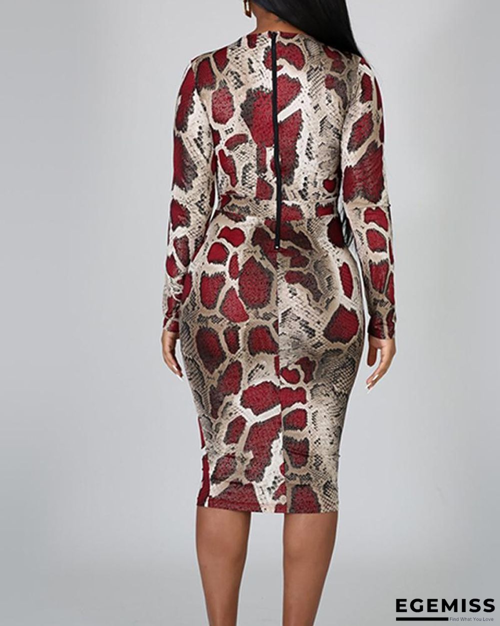 Snake Print Mesh Insert Bodycon Dress | EGEMISS