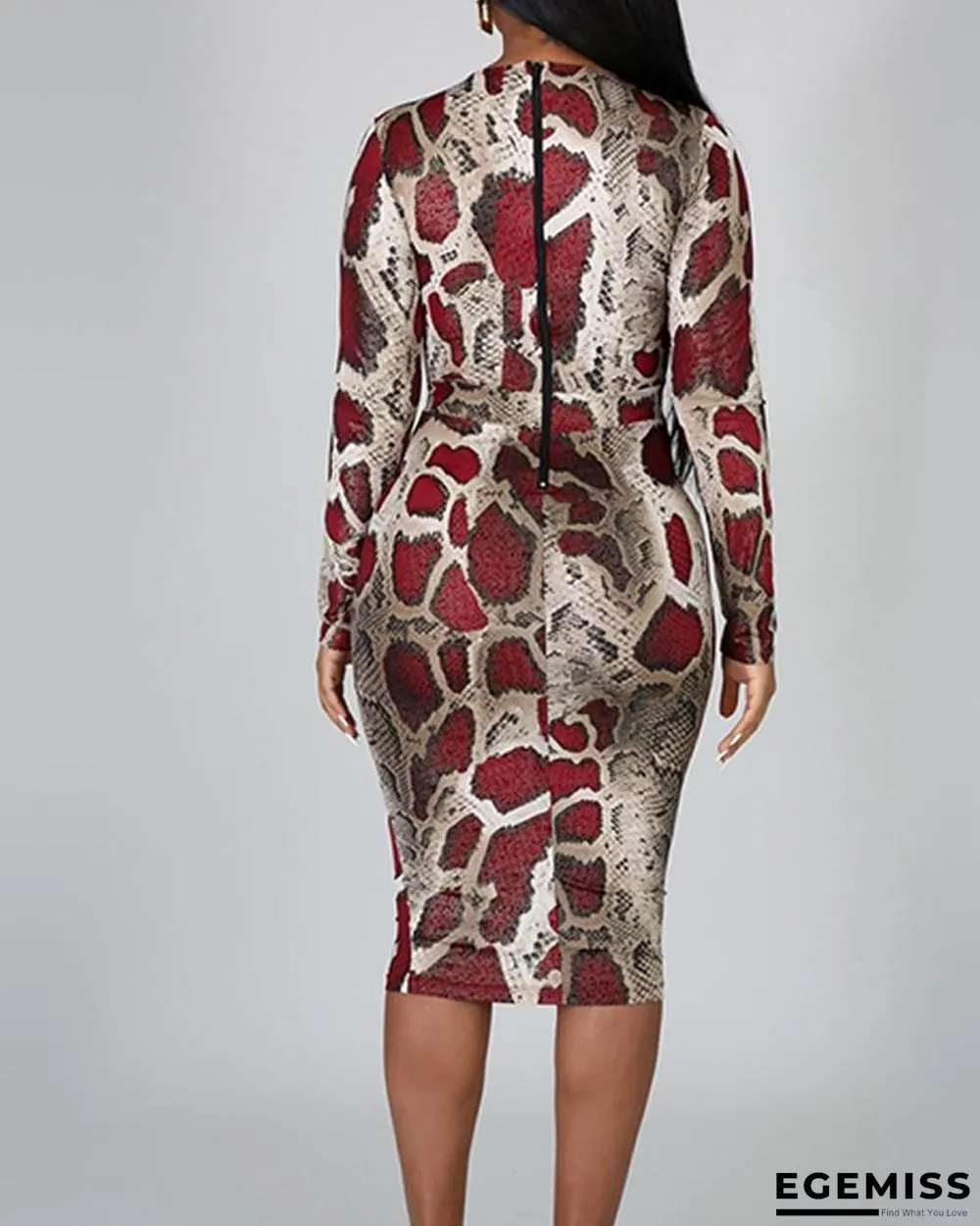 Snake Print Mesh Insert Bodycon Dress | EGEMISS