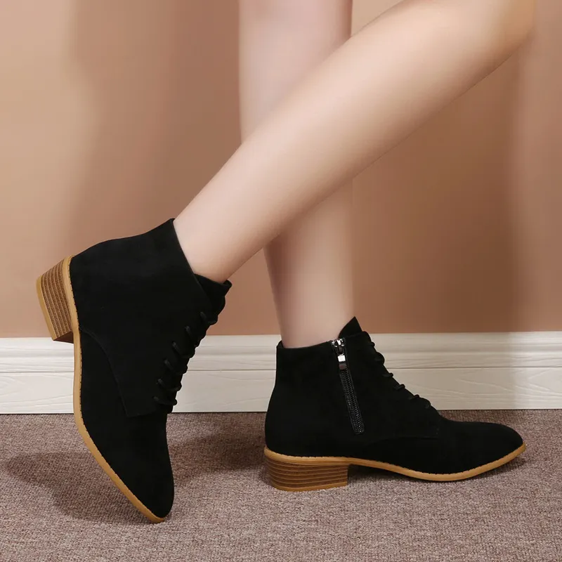 Breakj Breakj Female Boots 2024 Autumn And Winter British Wind Small Short Boots Solid Color Velvet Headtips With Square And Martin Boots