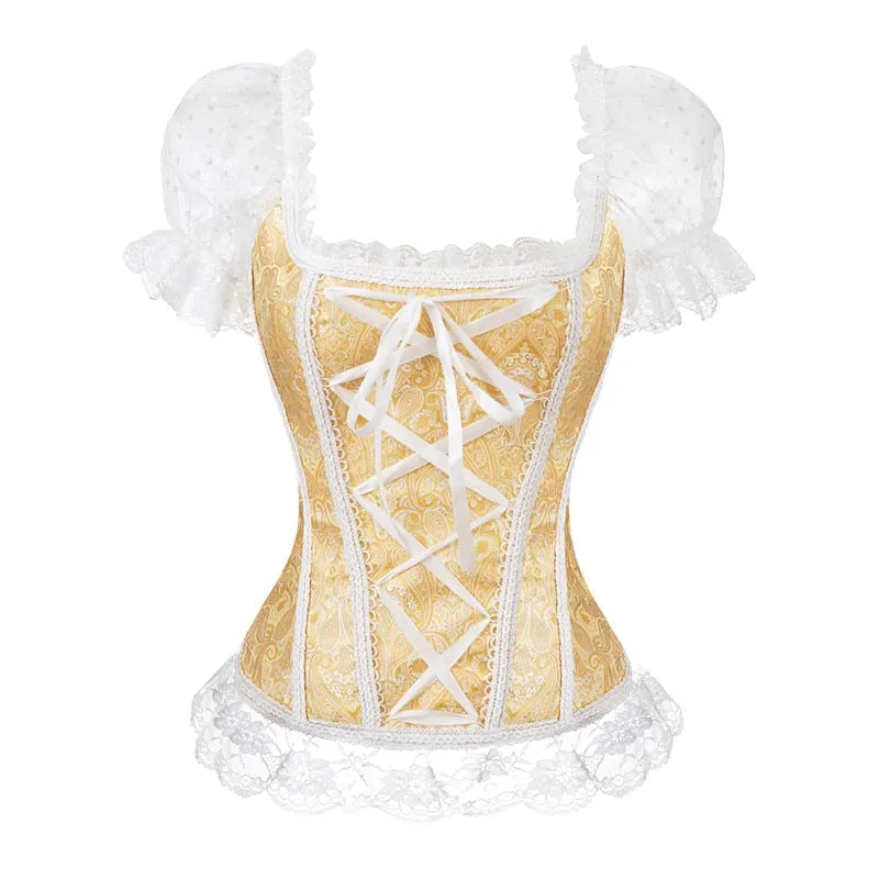 corset top off shoulder plus size burlesque costumes floral lace up bustiers & corsets overbust straps sleeve vintage sexy party