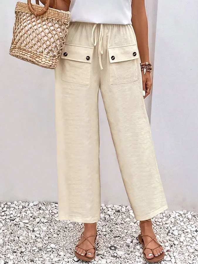 Two Pocket Button Loose Relaxed Straight-Leg Pants