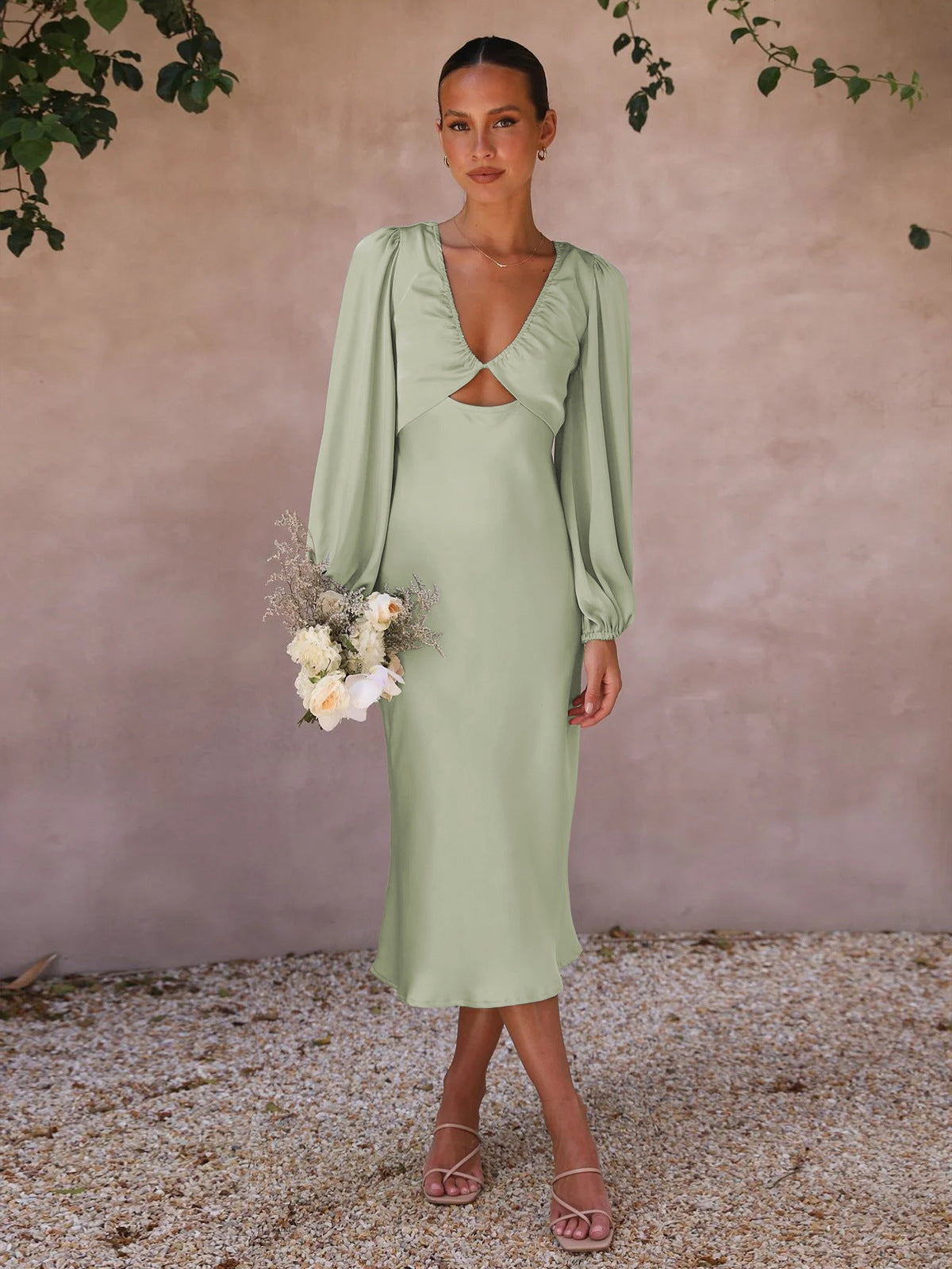 Dress High-Grade Satin Lace-up Backless Bridesmaid Dress Elegant Women&rsquo;s Dress Evening Dress Dress