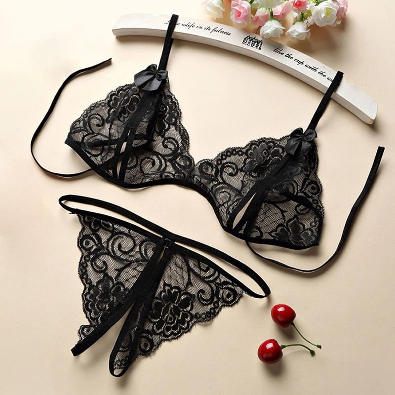 Billionm Porno Crotchless Underwear Women Lace Transparent Bra Set Hot Erotic Costumes Female Teddy Bodysuit Deep V Bra Sexy Lingerie Set