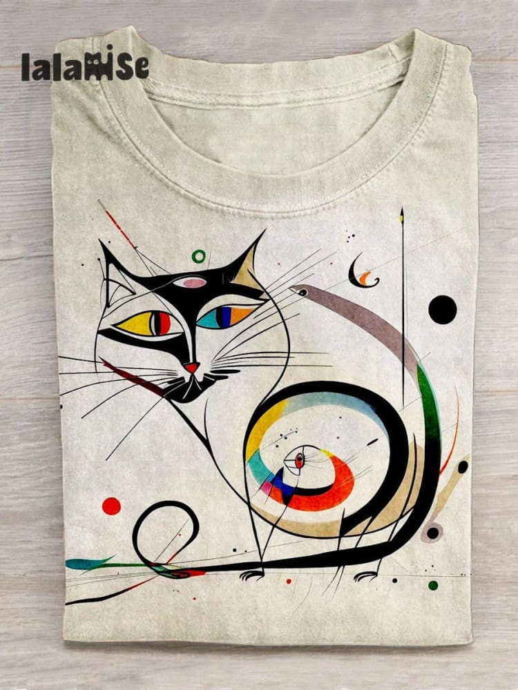 Funny Picasso Abstract Cat Art Design T - Shirt Muilticolor / S