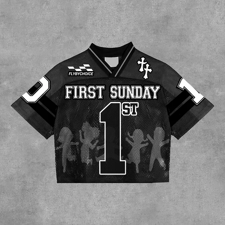 Vintage First Sunday No 1 Graphics Blokecore Blokette V-Neck T-Shirt