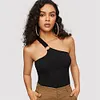 SHEIN Black Asymmetrical Neck Solid Crop Tank Top Summer Women Sexy Cold shoulder Stretchy Skinny Highstreet Sleeveless Camis 