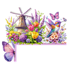 Windmills Flowers Birds 5D DIY Wooden Diamond Painting Door Topper (Left)