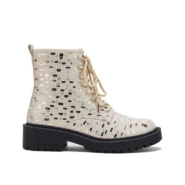 Women Sexy Sequin Lace-Up Ankle Chunky Heel Boots