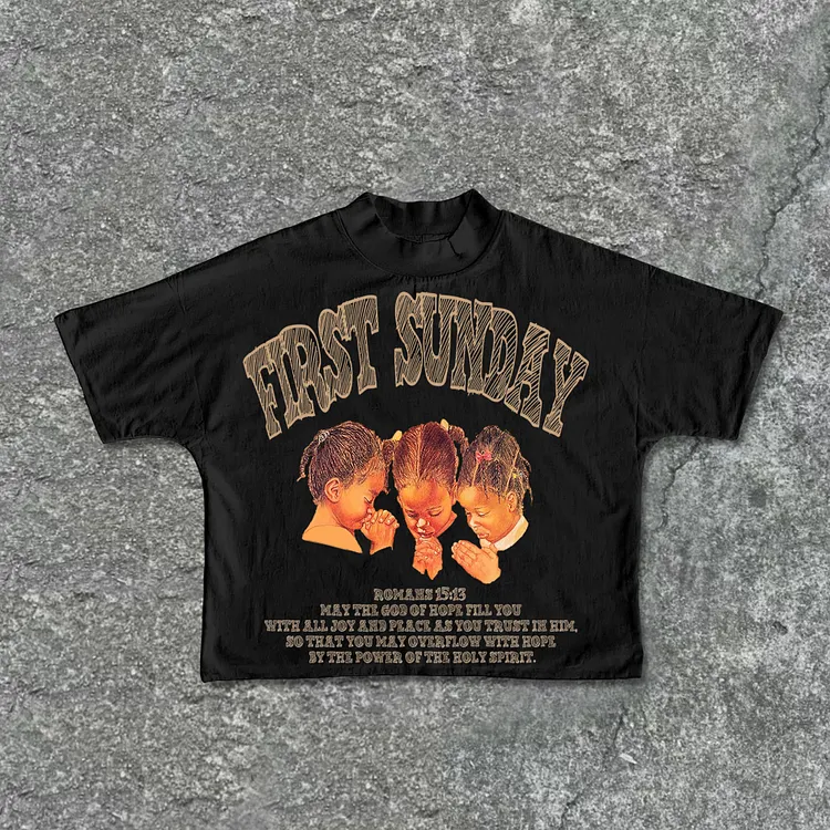 Retro First Sunday Faith Bible Graphic Print Cotton Cropped T-Shirts