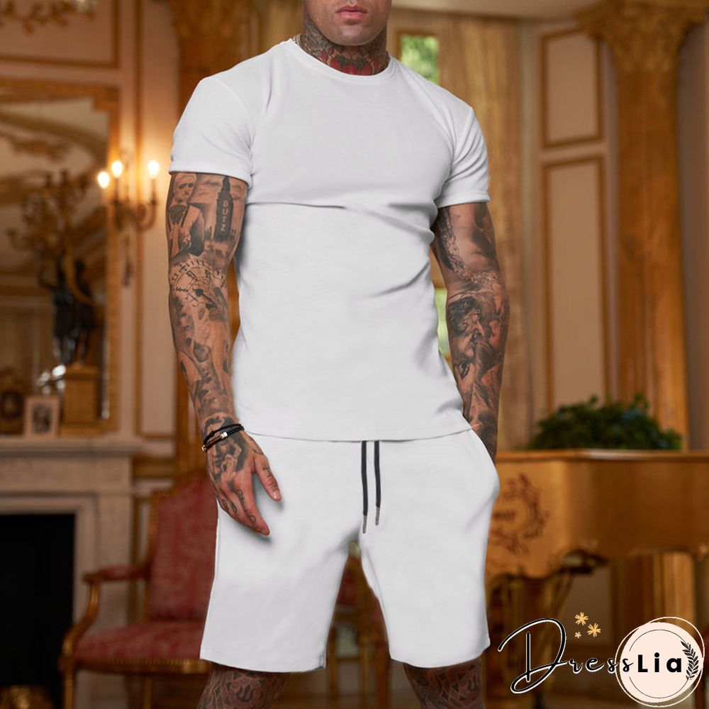 Men's Casual Round Neck Shorts Sports Suit