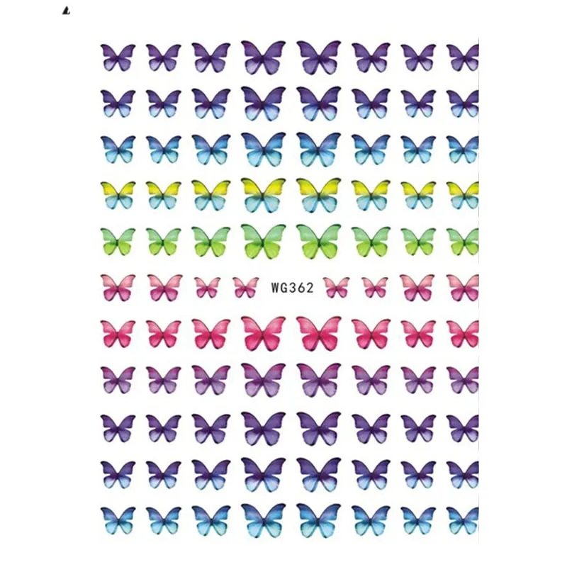 1pc Holographic Blue Nail Stickers Pink Colorful Butterfly Art Sticker With Adhesive DIY Extension Flowers Rose Nail Decoration-Nail Inspo