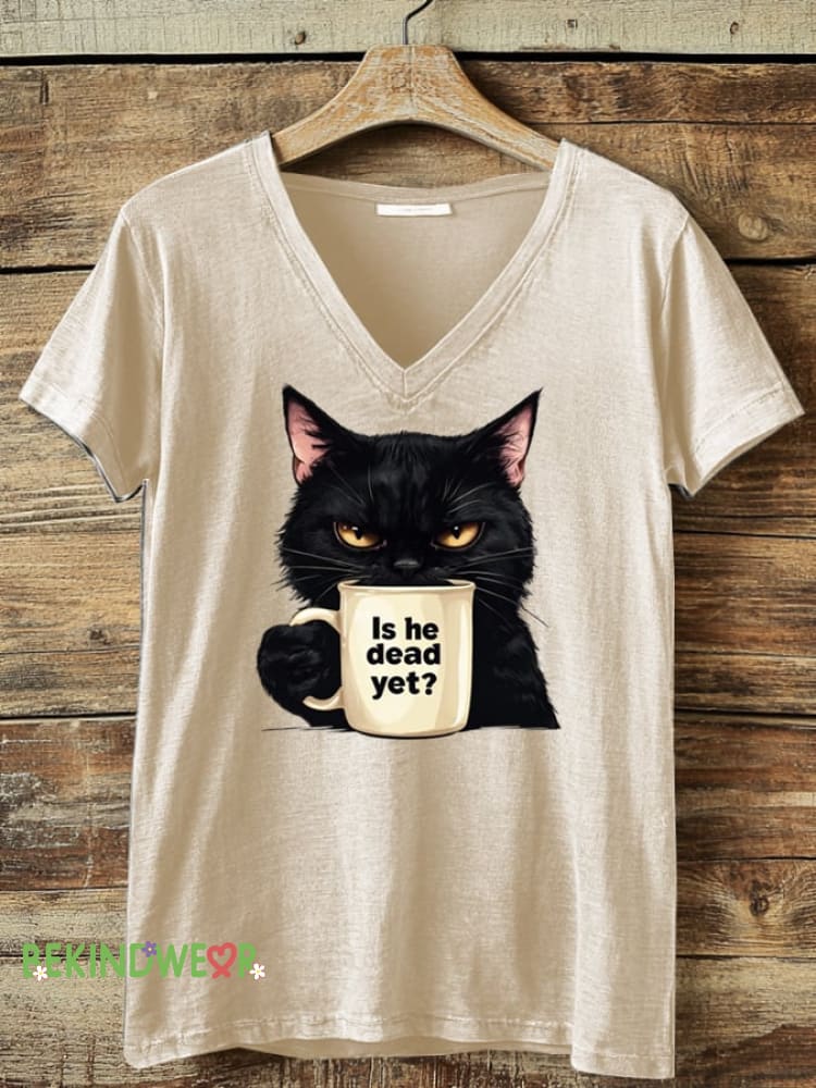 Women&rsquo;s Black Cat Print T-Shirt Apricot / S