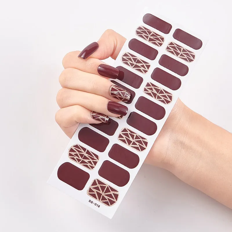 22 Tips/Sheet Solid And Shivering Patterned Nails Nail Wraps DIY Self Adhesive Nail Art Stickers 2020 Designer Nail Decals