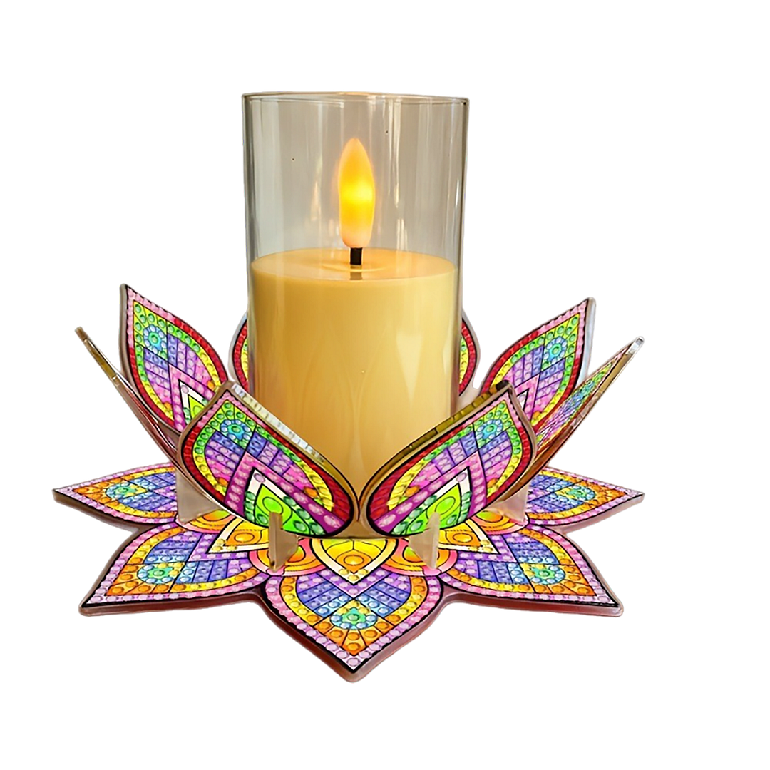 Mandala Lotus-A Acrylic DIY Diamond Painting Candle Holders Without Candles Crystal Painting Tealight Candle Stand Table Centerpiece for Adults Beginners Home Party Decor