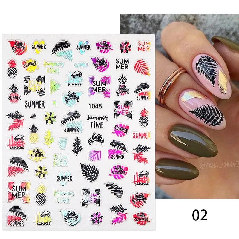 Maple Leaves 3D Nail Sticker Gold Black iridescent Leaf Tree Geometrics Lines Adhesive Transfer Sticker DIY Nail Decoration
