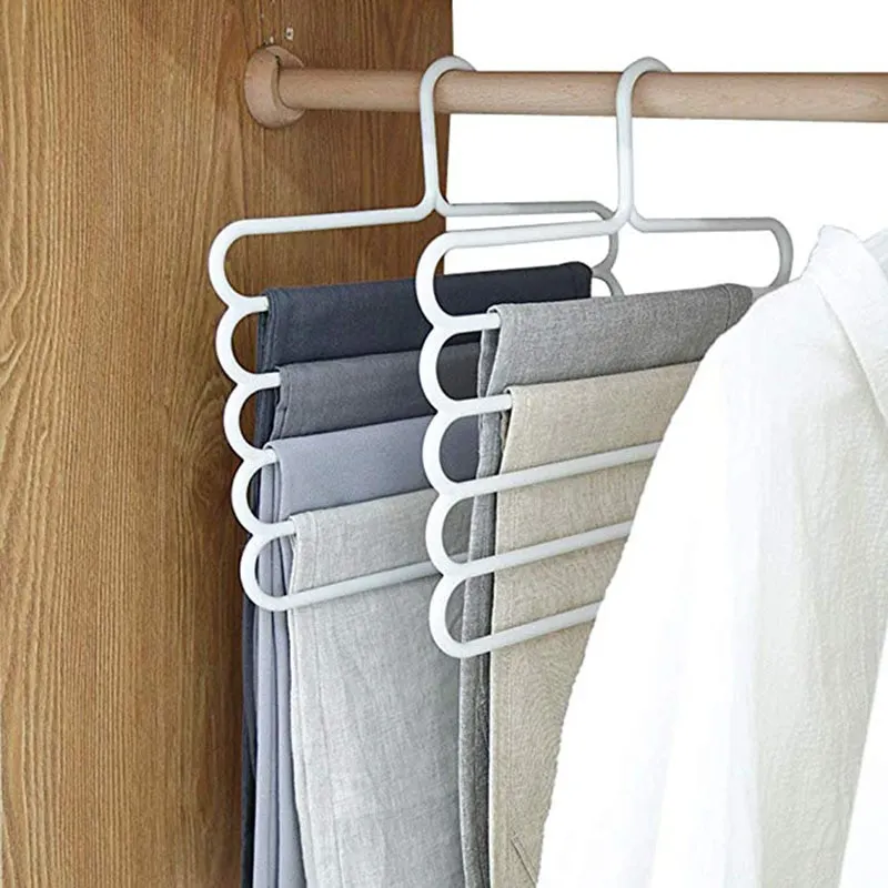 nigikala Hanger 5-layer Pants Rack Wardrobe Organizer Storage Rack Tie Scarf Belt Rack Non-slip Space-saving Plastic
