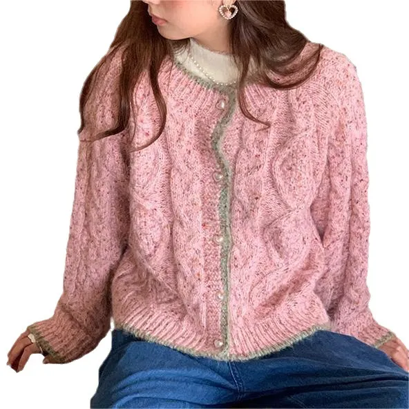 Churchf Churchf Version Qiu Dong 2024 New Knit Cardigan Coat Jacket Color Dot Twist Small Design Feeling Gentle Sweater Female