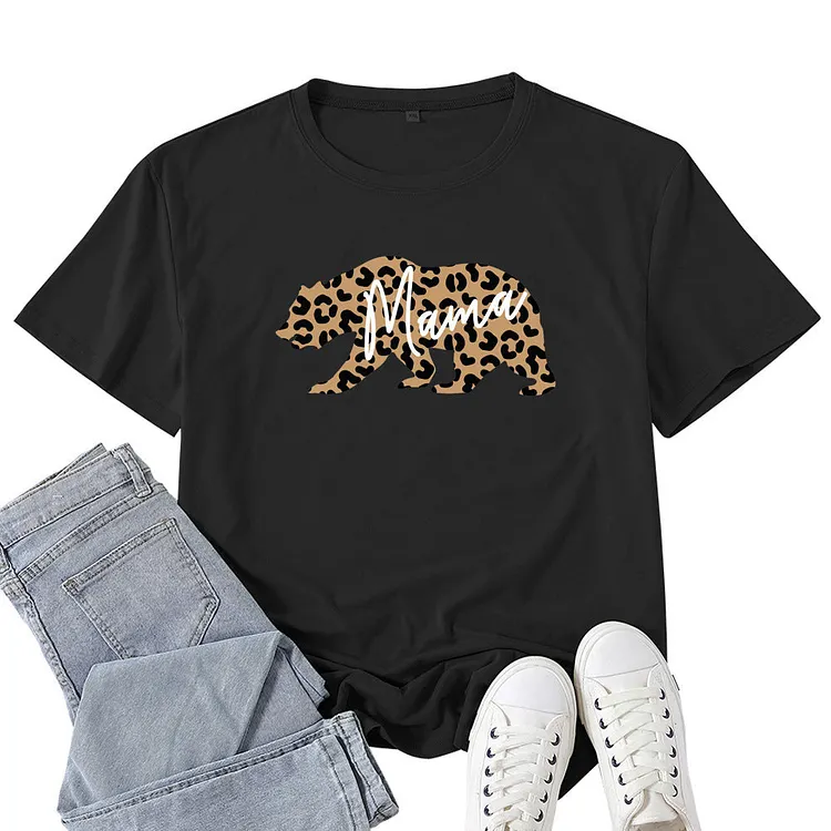 Boy Mama T Shirts Leopard Bear Mama Printed T-shirt