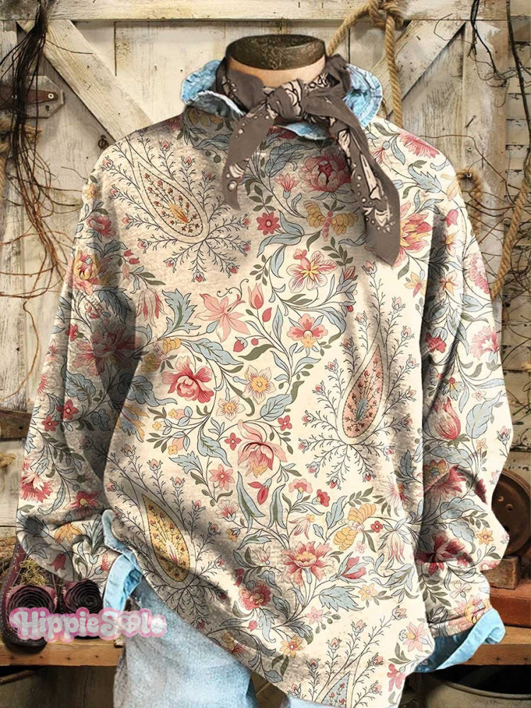 Vintage Paisley Flower Totem Print Casual Sweatshirt Multicolor / S