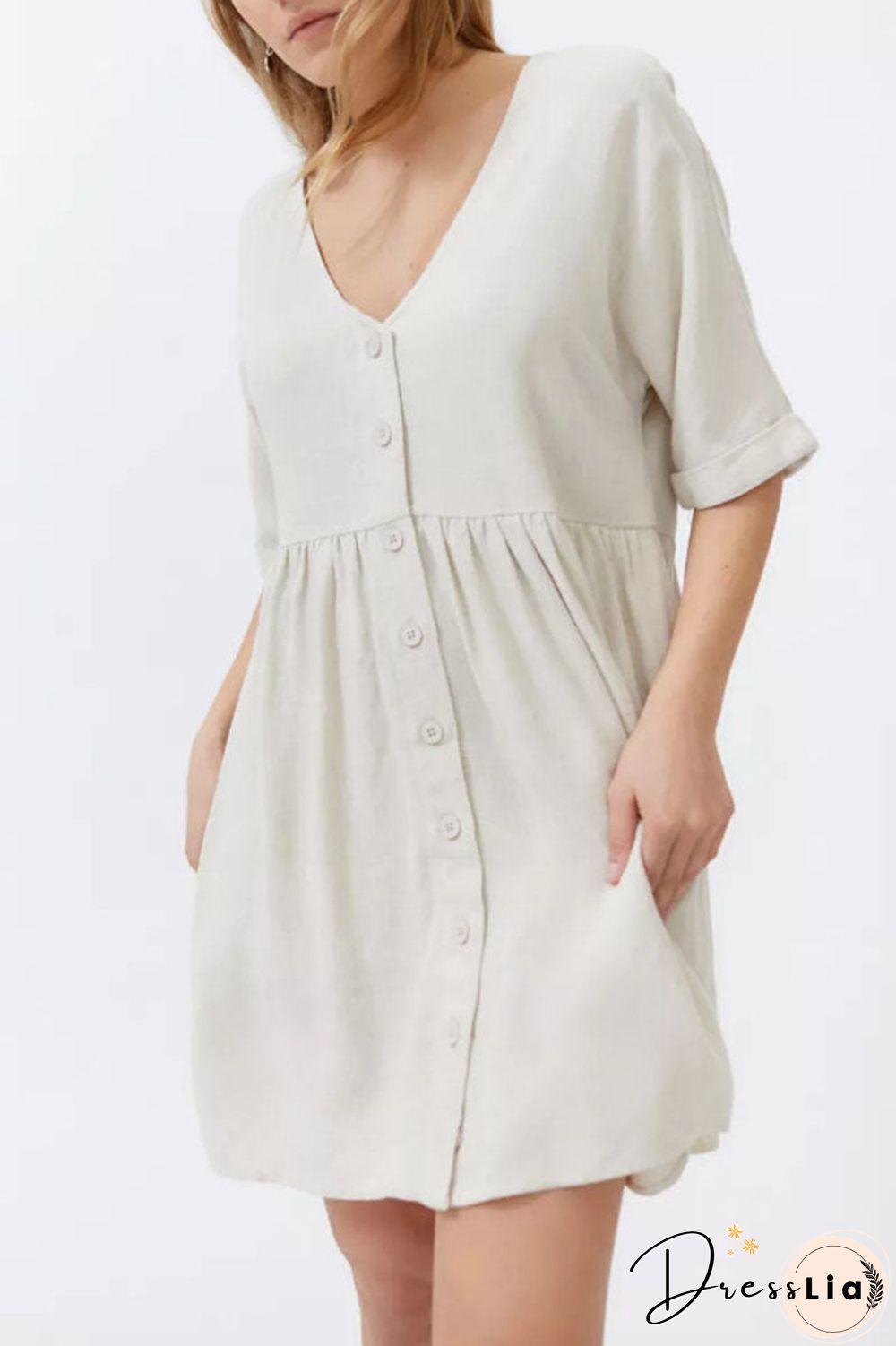 Fashion Casual Solid Split Joint V Neck Princess Dresses