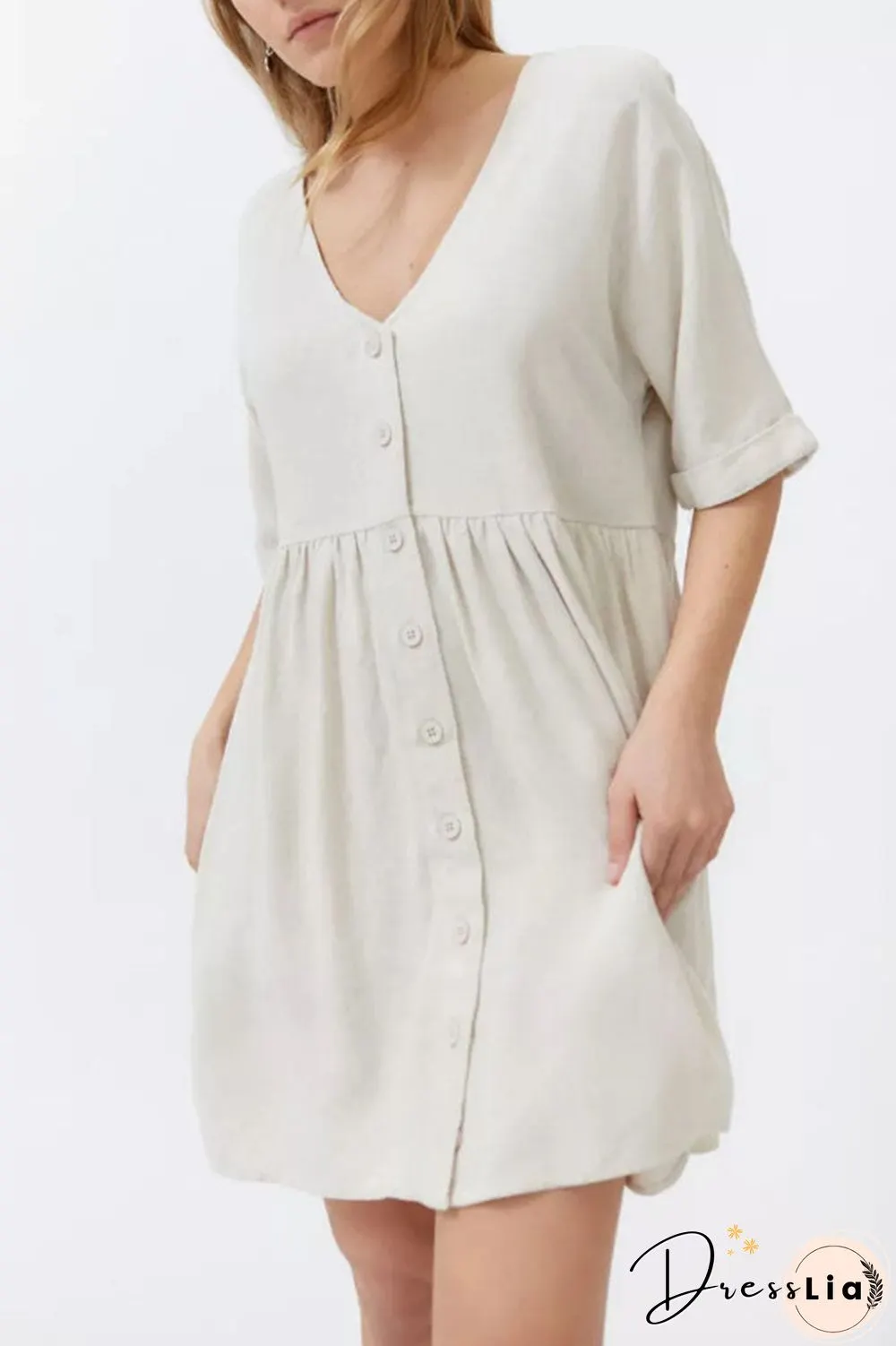 Fashion Casual Solid Split Joint V Neck Princess Dresses