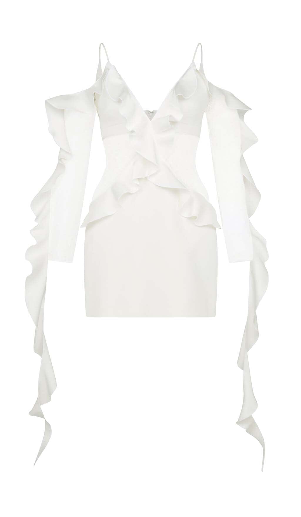 Ruffled Lace Mini Dress In White Flowering Girl