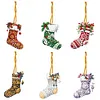 (US Local)6pcs Xmas Stockings  DIY Diamond Art Pendant Wall Door Decoration