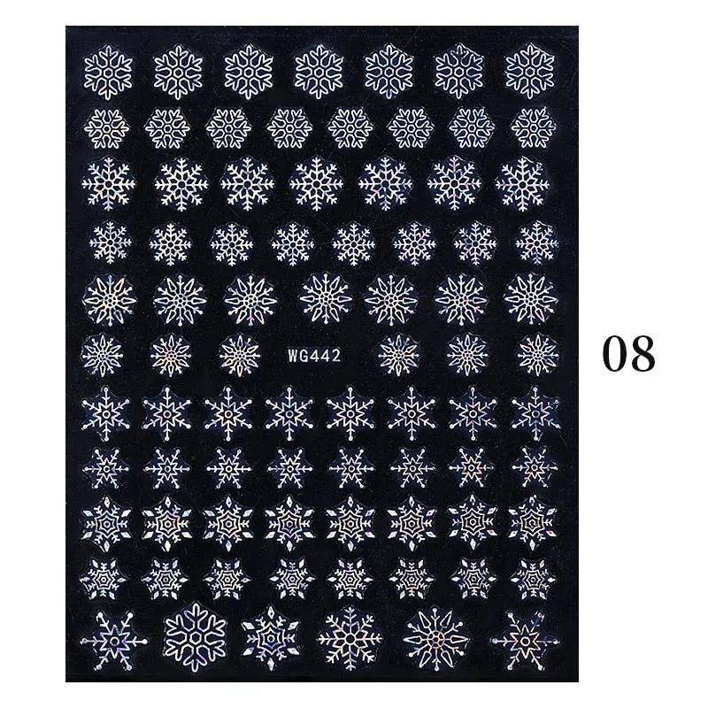 3D Christmas Nail Art Decoration Stickers Sparkly Gold White Colorful  Glitter Geometry Snowflake Winter Slider Nail Foils-Nail Inspo