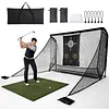 [US Local Warehouse] Golf Hitting Practice Net with 2 Side Barriers & Storage Bag 10x7ft Golf Hitting Aid Net Personal Driving Range for Backyard Driving Chipping Training Swing