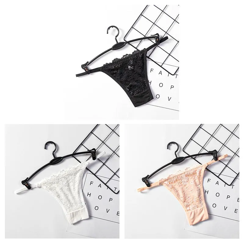 3PCS Sexy Panties Women Lace Low-rise Solid Sexy Briefs Seamless Intimate G-strings Thongs Panty Cotton Crotch Female Underwear