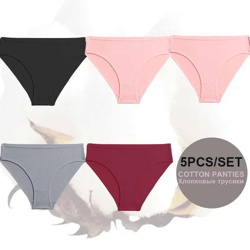 FINETOO 5PCS/Set Lingerie Cotton Women Panties Lingerie S-XL Briefs Sexy Ladies Intimates Underwear Female Pantys New Underpants
