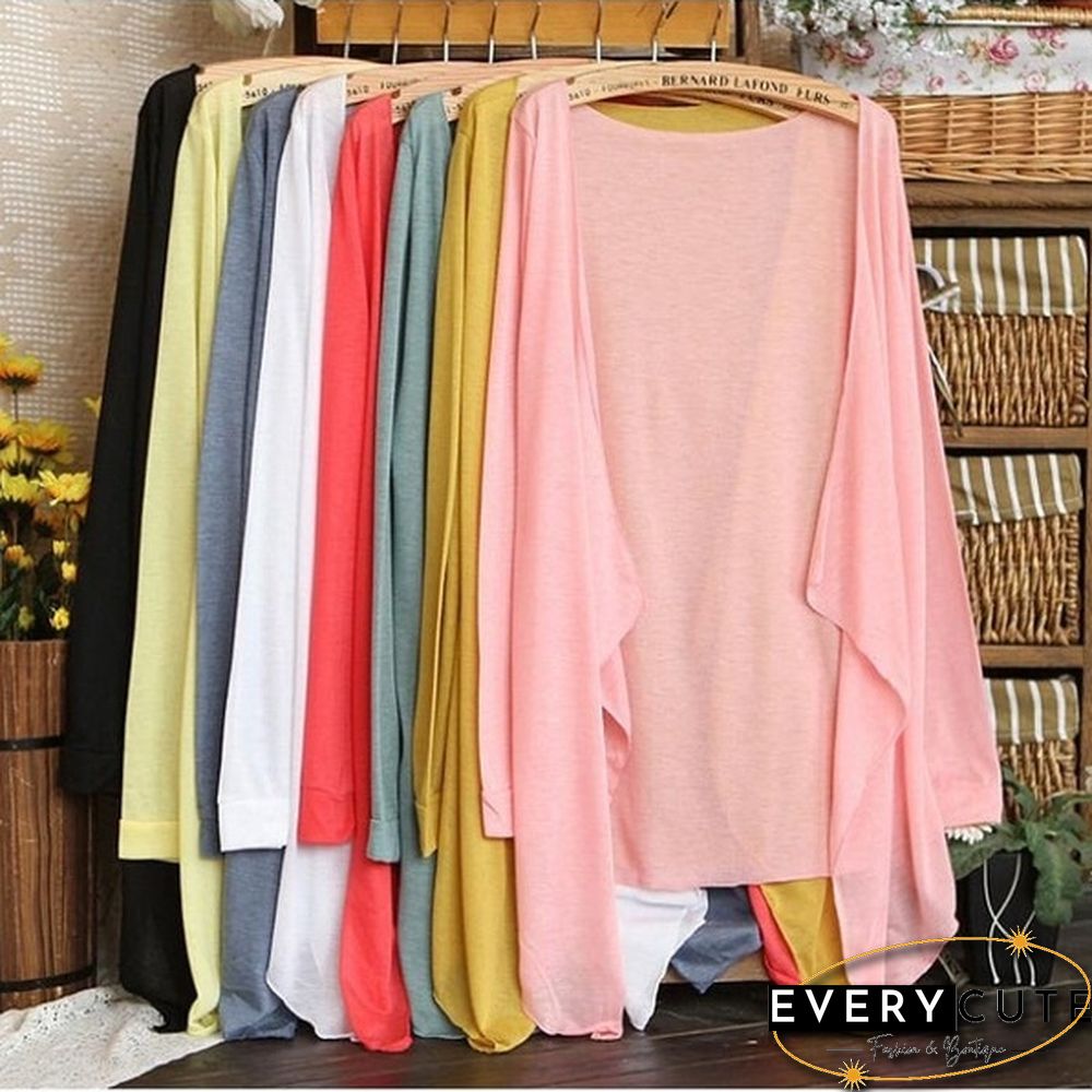 Summer Cardigan Women Candy Color Knitted Blouse Female Long Sleeve Sun Protection Clothing Fashion Tops