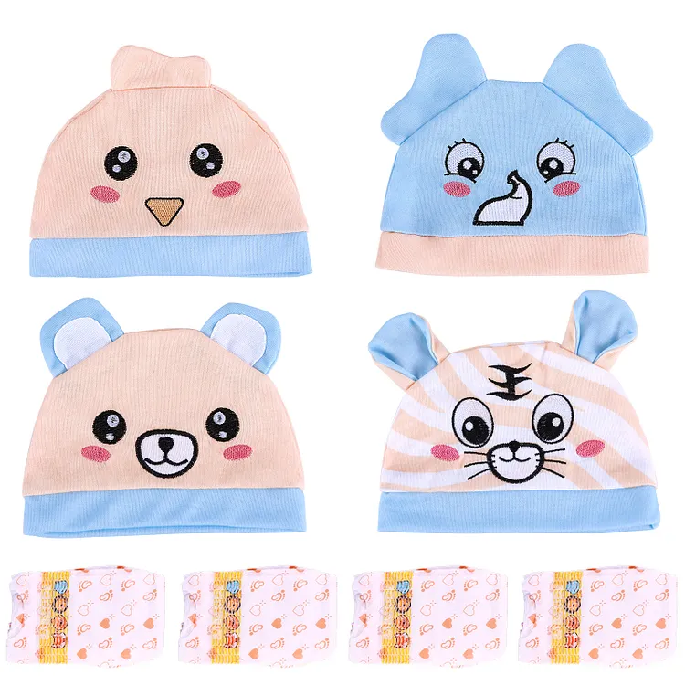 [90Days Lowest Price]17"-22" Reborn Baby Blue and Yellow Animal Hat 4-Pcs & Diapers Panties
