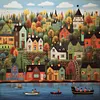 Colorful Houses - 14CT Stamped Cross Stitch - 50*50cm