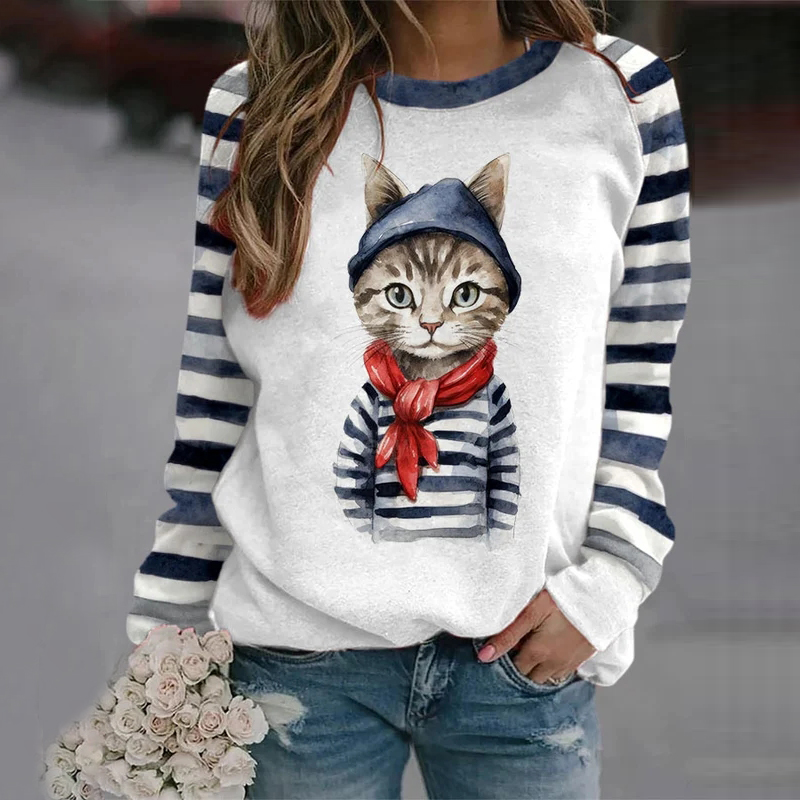 Comstylish Women's Clothes Cat Print Sweatshirt