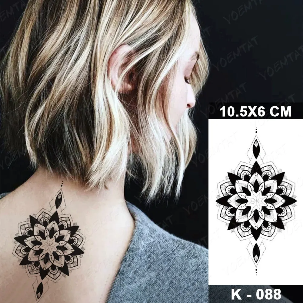 Waterproof Temporary Tattoo Sticker Black Point Line Sunflower Geometric Rose Flash Tatoo Fake Tatto For Body Art Women Men