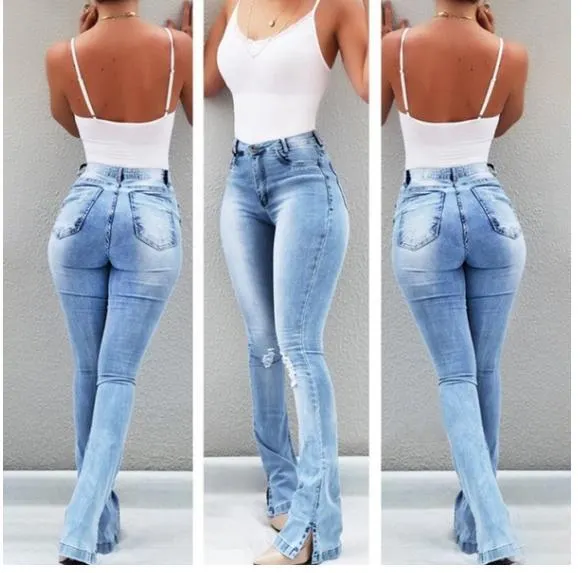 Brownm Washed Street Elastic Pants Wide-leg Bell-bottom