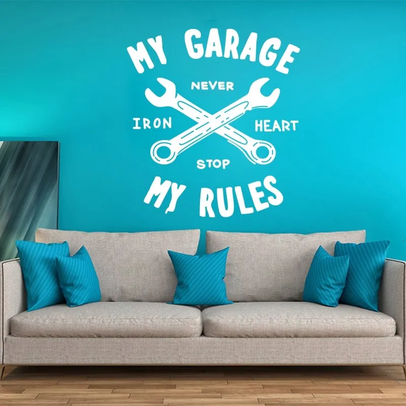 My Garage My Rules Quote Wall Vinyl Decals Home Garage Decor Auto Car Repair Sign Wall Sticker Garage Removable Poster AZ687