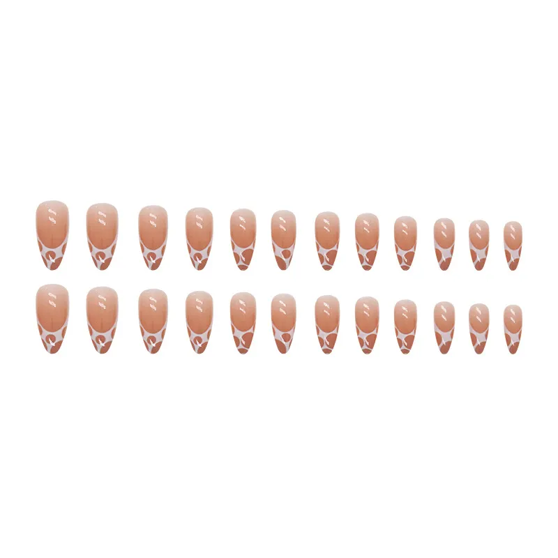Churchf Churchf Nude Coffee Color Round Head Almond Nail White Bubble Mesh Nail Irregular Fake Nail Wear Nail 24 Pieces