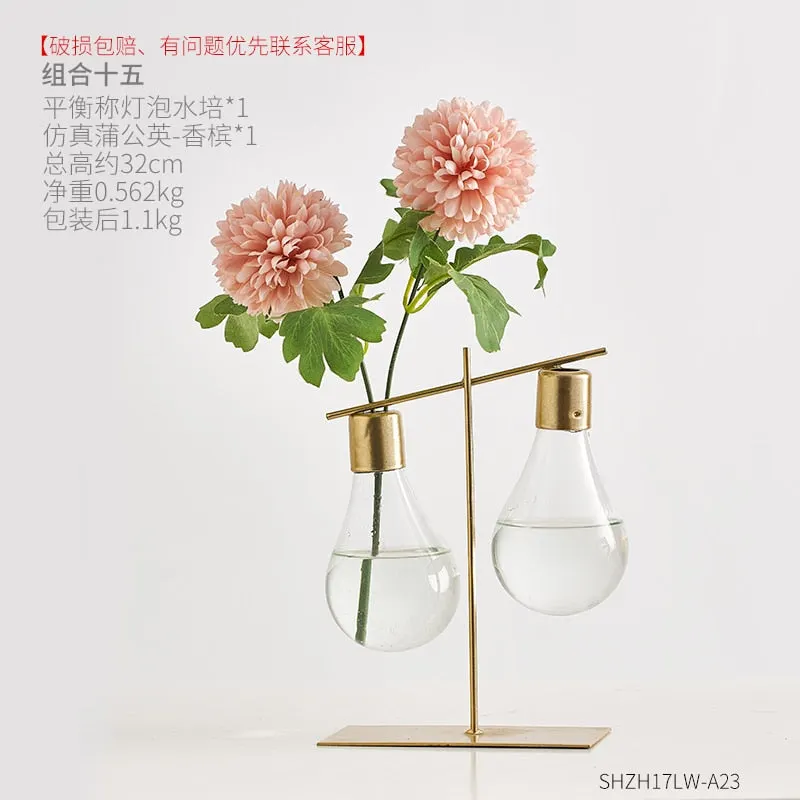 Nordic Decoration Home Transparent Hydroponic Vase Home Decoration Accessories Modern Gold Vase Terrarium Vases for Flower