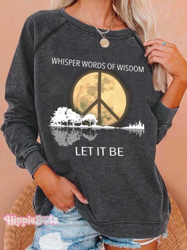 Hippie Guitar Lake Whisper Words Of Wisdom Let It Be Print Sweatshirt Dark Grey / S