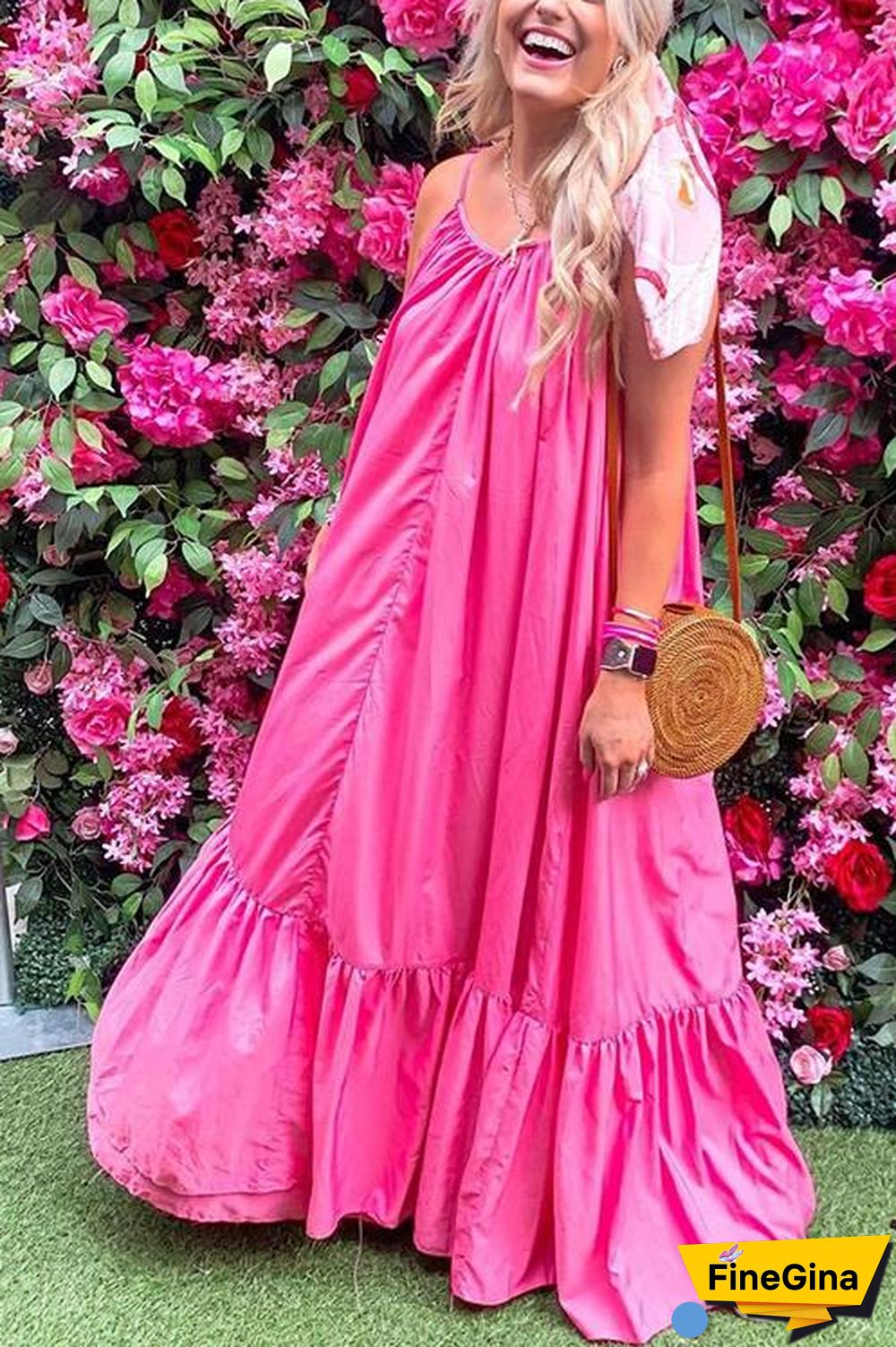 Ruffles Hem Slip Maxi Dress