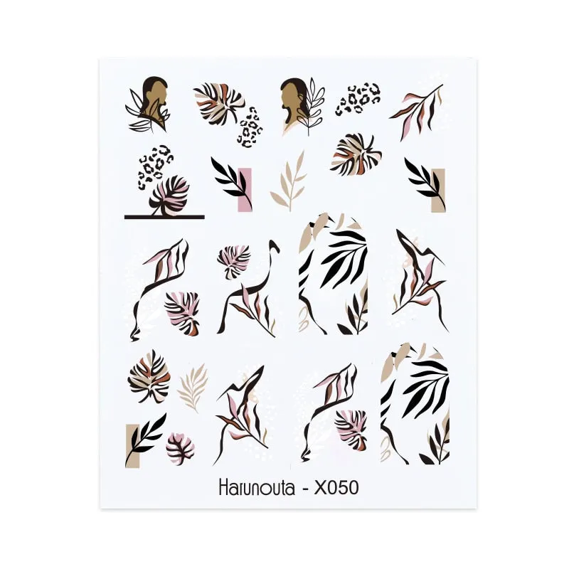 Harunouta Cool Geometry Pattern Water Decals Stickers Christmas Snowflakes Slider For Nails Valentine's Day Nail Art Decoration