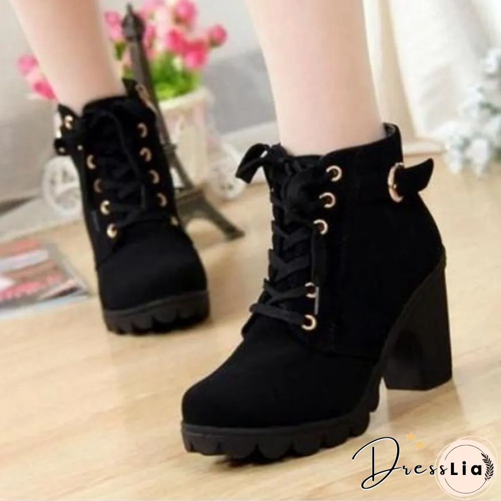 New Large Size Ladies Shoes Thick Heel Short Boots Botas De Mujer Ladies Boots Womens Shoes for Women