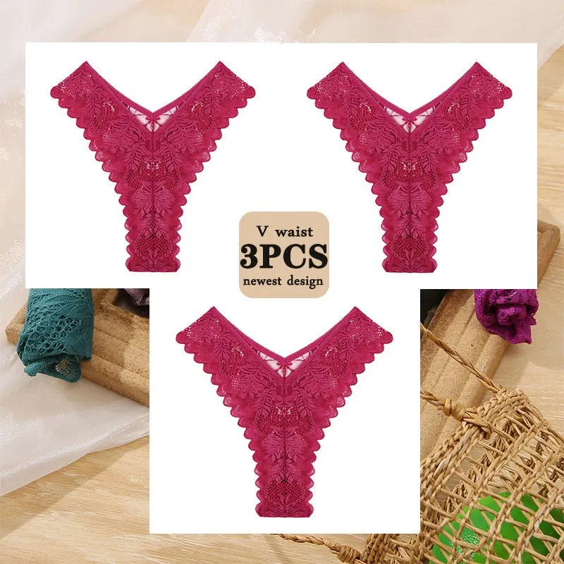 3PCS/Set Floral Lace Panties Perspective Sexy Underwear Women Panties Brazilian Briefs Lingerie V Waist Design Female Underpants