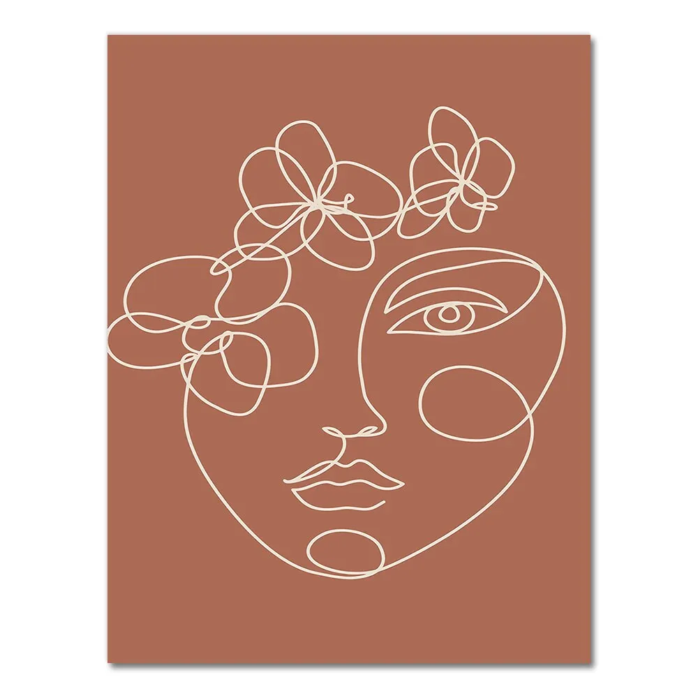 Abstract Burnt Orange Wall Art Canvas Painting Terracotta Rainbow Minimalist One Line Face Drawing Poster Boho Prints Home Decor