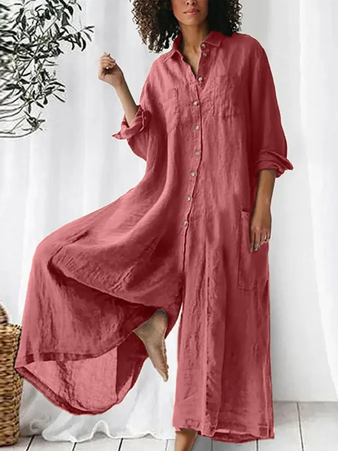 Fashion Casual Loose Long-Sleeved Jumpsuit